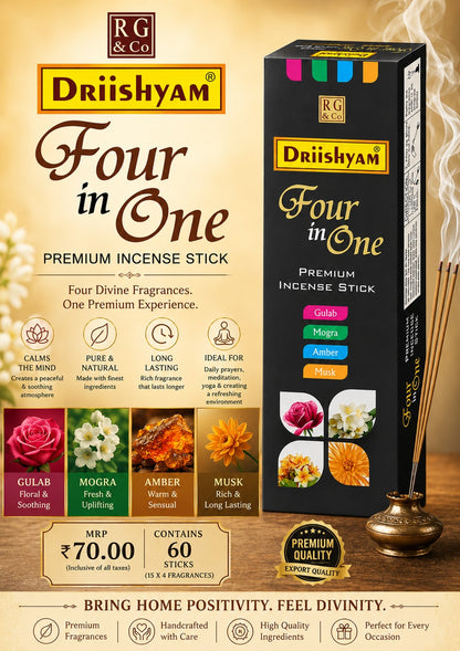 4 in 1 Premium Charcoal Free Incense Sticks (60 sticks)