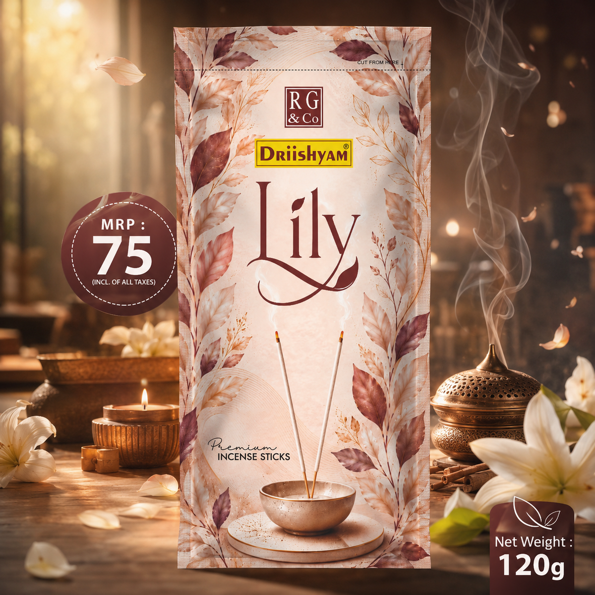 Lily Premium Incense Sticks Zipper Pouch 120 gms
