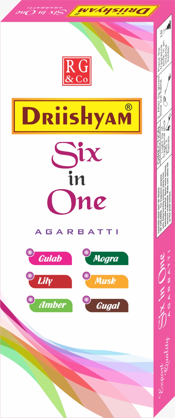 6 in 1 Premium Incense Sticks / Charcoal Free/ Sandal Based/ Multi coloured sticks (120 sticks)