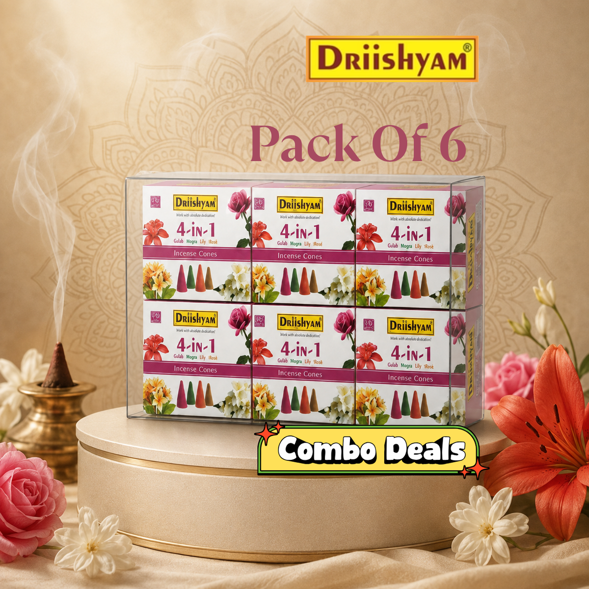 4 in 1 Dry Dhoop CONES Pack of 6 (6×60 cones)