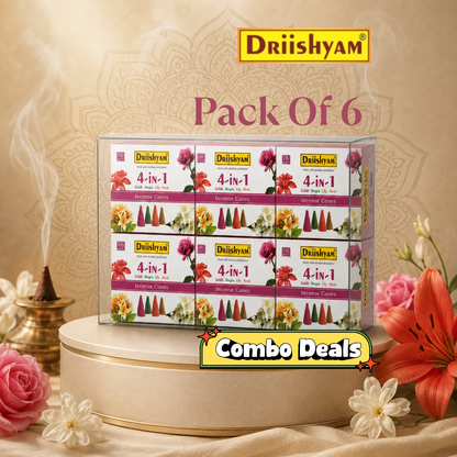 4 in 1 Dry Dhoop CONES Pack of 6 (6×60 cones)