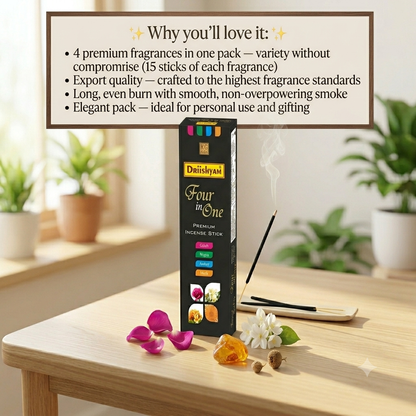 4 in 1 Premium Charcoal Free Incense Sticks (60 sticks)