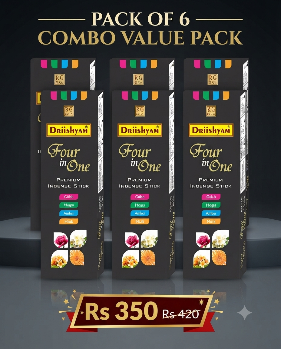 4 in 1 Premium Charcoal Free Incense Sticks, Pack of 6 (6×60Sticks)