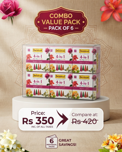 4 in 1 Dry Dhoop CONES Pack of 6 (6×60 cones)