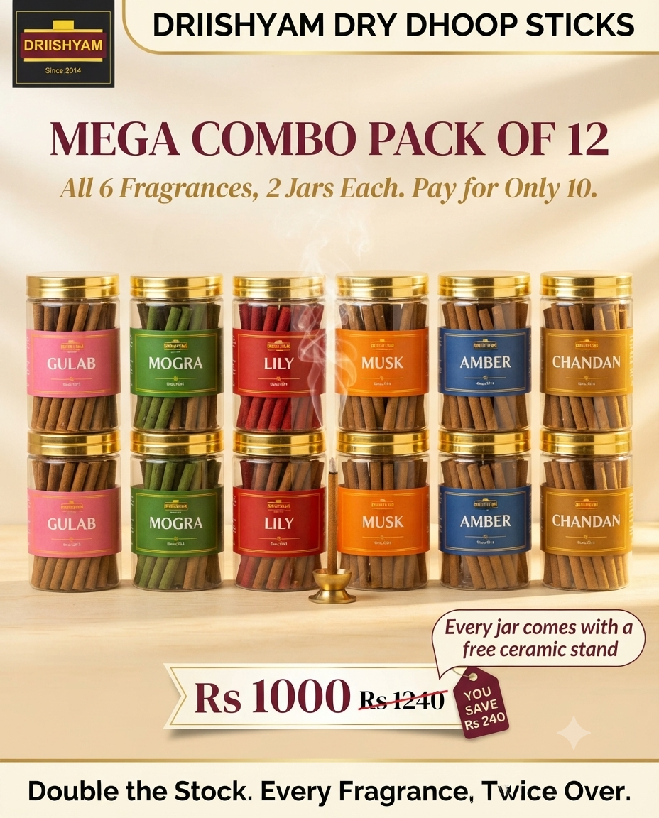Dry Dhoop Sticks - Pack of 12 (2×6 fragrances)